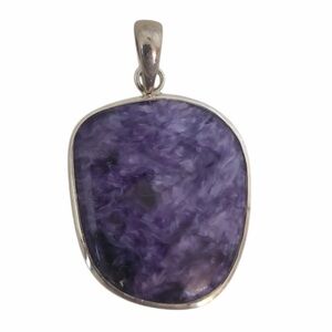 Purple Charoite Gemstone Pendant Silver Frame Swirl